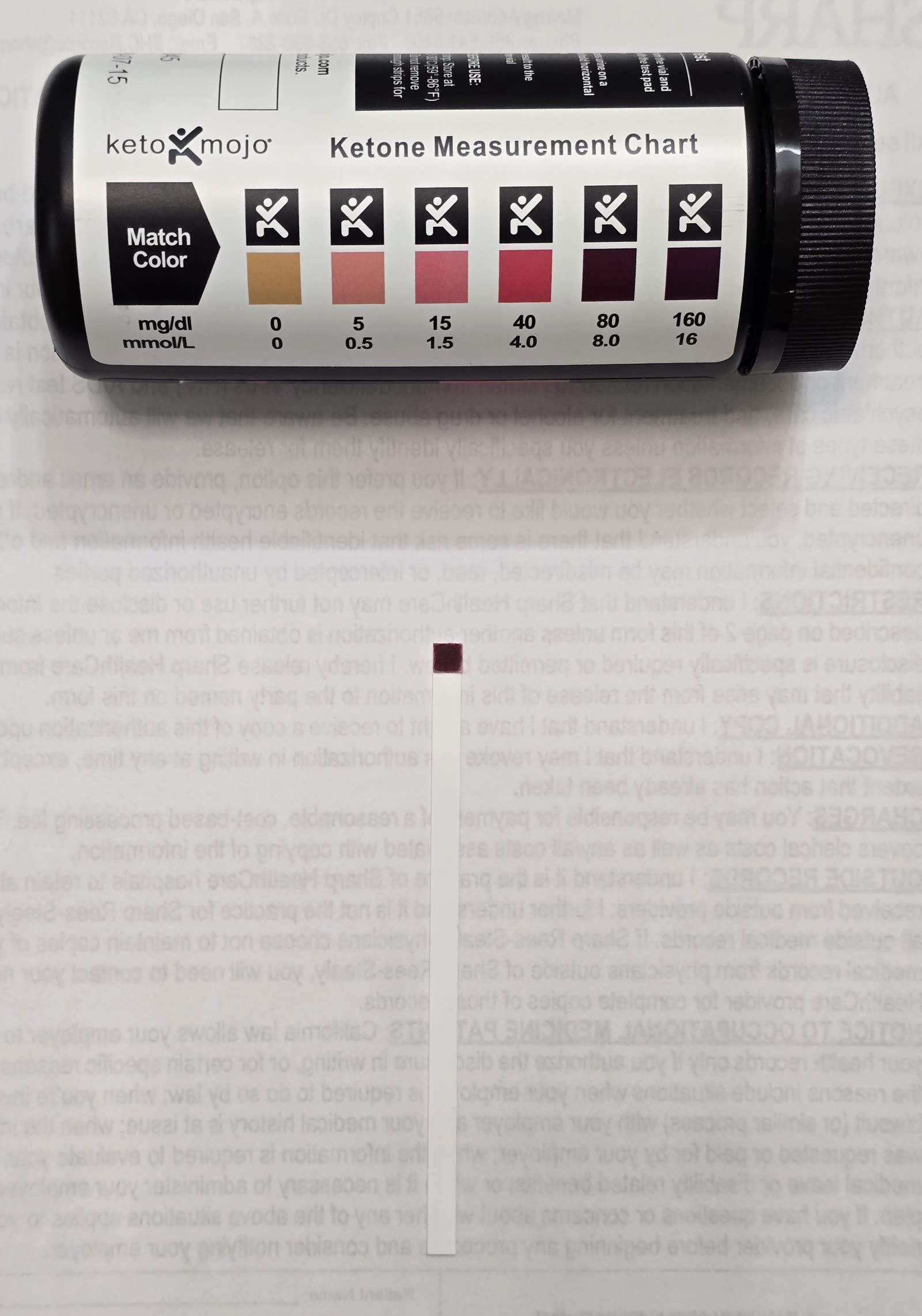 Ketone strip on day 21 reading at the top of the chart