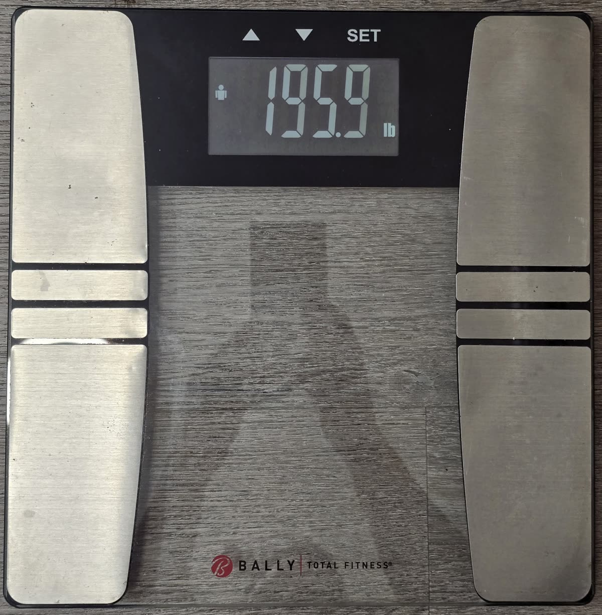 The scale on day 24 morning reading 195.9 pounds