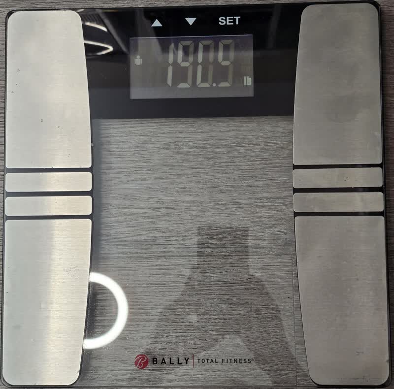 The scale on the morning of day 35 reading 190.9 pounds