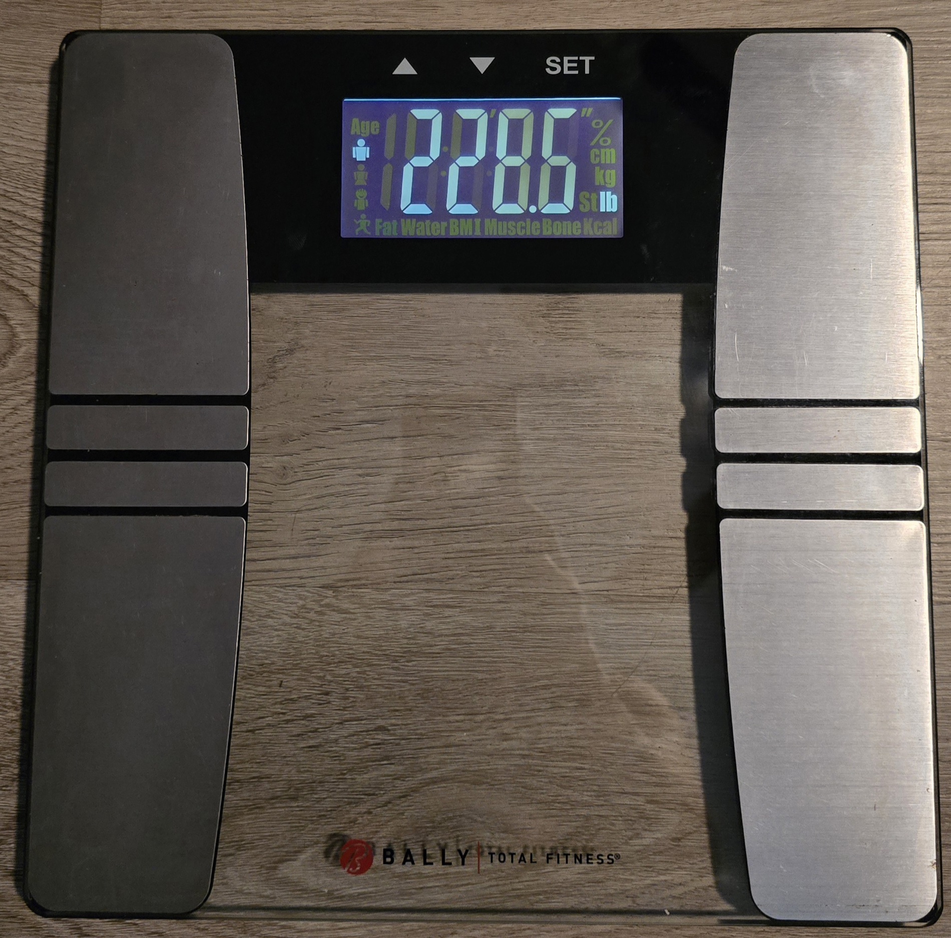 Bathroom scale on day 1 of the water fast reading 228.6 pounds